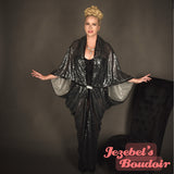 Spider Web Art Nouveau Halloween Bat Wing Sequin Dressing Gown Cocoon Robe Black Witch Gothic Vampire Ball Poiret Kimono Belly Dance Wrap Bride Oddity Drag Queen Burlesque Theater Costume Carnival Goddess Majestic Gothique Romantique Jezebel's Boudoir