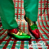 Metallic Men's Wingtip Shoes, 80s Synthwave Oxfords, Golden Formal Disco Magenta Aqua Mint Jester Parade Brogues, Classy Mardi Gras New Orleans Carnival Foiled Decorated Hand Made Unique Jezebel's Fascination