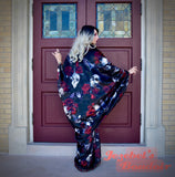Velvet Skull Bat Wing Dressing Gown, Gothic Romantic Oddity Red Rose Vampire Costume, WGT Duster, Golden Ornate Embroidered Robe, Halloween Wedding Cocoon Burgundy Poiret Kimono Flowing Black Magic Queen Burlesque Costume Goddess Majestic Smoking Jacket