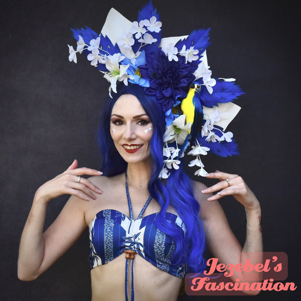 lily flower crown Tiki Blue Macaw Parrot Flower Crown, Water Lily Lotus Headpiece, White – Jezebel's Fascination