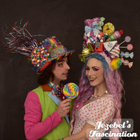 Pastel Rainbow Candy Headdress, Wonka Land Costume Crown, Sweets Pastry Dessert Dapper Day Accessory Wonderland Cosplay Ice Cream Lolita Kawaii Bright Colorful Vaudeville Cirque Festival Carnival Burlesque Theater New Orleans Mardi Gras Funny Quirky