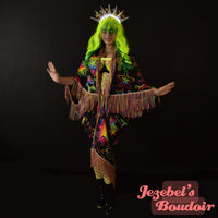 Neon UV Reactive Rainbow Duster, Black Light Glow Celestial Kimono, Star Neon Fringe Dressing Gown, Vaporwave Robe, Synthwave Flowing Dance Flowing, Rave Festival Electric EDC Fluorescent Goddess Majestic