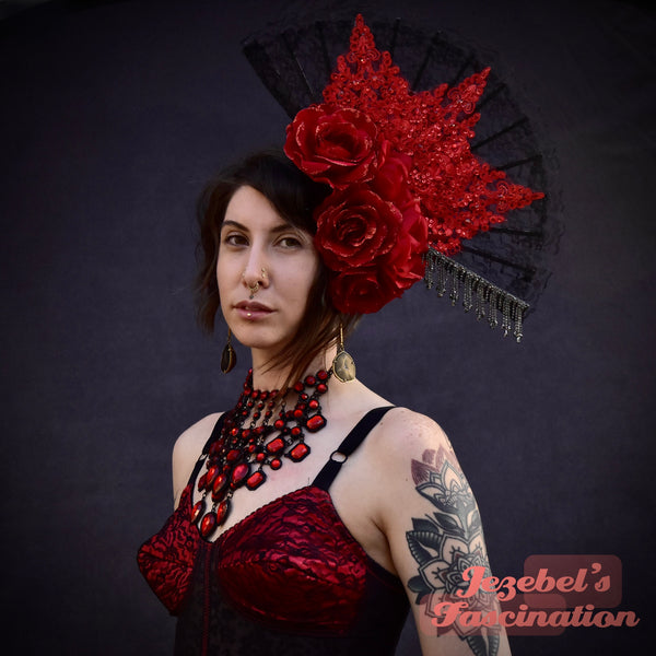 red dress black fascinator Kentucky derby hat red and Black|Wedding hats for women|147.00