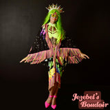 Neon Rainbow Glow Luna Moth Duster, UV Reactive Fringe Moon Phases Wrap, Butterfly Fortune Teller Oracle Robe, Flowing Mystical Empress Kimono, Priestess Dressing Gown, Rave Festival Robe Bohemian Dance Goddess Fantasy Queen Costume