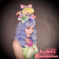 Easter Eggs Mini Dollhouse Terrarium Flower Crown, Easter Bunny Chic Butterfly Large Headpiece Spring Floral Headdress, Mushroom Carrot Pastel Headband, Gay Bonnet Parade, Moss Garden Berries Light Up Yellow Hand Made New Orleans Unique Quirky Funny
