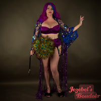 Peacock Royal Blue Art Nouveau Beaded Fringe Wrap, Sheer Purple Green Sequin Burlesque Cover, Erte Costume Kimono Robe, Queen Dance Shawl Deco Gatsby 1920s Flapper Flowing Costume Mardi Gras Carnival Goddess Boudoir Glam Unique Hand Made Sexy