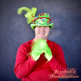 Grinchmas Top Hat, Ugly Christmas Sweater Asymmetrical, Chartreuse Fur Ribbon Hand Made Kitschmas, Men's Santa Hearts Tacky Christmas Presents, Whimsical Holiday Party Accessories, Dr. Seuss Whoville Headwear Unique Miracle Funny New Orleans (Copy)