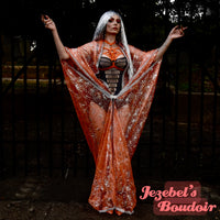 Sheer Spider Web Robe, Neon Orange Silver Witchy Duster, Halloween Kimono Costume, Tulle Bat Wing Dressing Gown, Cocoon Robe, Gothic WGT Vampire Ball Poiret Belly Dance Wrap, Gorelesque Drag Queen Burlesque Theater Hand Made Unique New Orleans