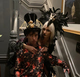 Gothic Black Bird Cage Top Hat, Romantic Raven Crown Skeleton Vampire Mens Costume, WGT Victorian Costume Cryptic Dark Skull Bones Masquerade Underground Frame Scroll Velvet Theater Unique Hand Made New Orleans Carnival Ball Wedding Gothique Romantique