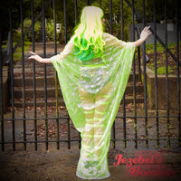 Sheer Spider Web Robe, Neon Lime Green Silver Witchy Duster, Halloween Kimono Costume, Tulle Bat Wing Dressing Gown, Cocoon Robe, Gothic WGT Vampire Ball Poiret Belly Dance Wrap, Bride of Frankenstein Drag Queen Burlesque Theater Hand Made Unique