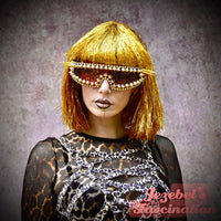 Leopard Large Festival Golden Spikes Sunglasses, Frameless Sun Glasses, Beach Sunnies, Festie Goggles, Animal Print Glamorous Wild Fierce Savage Beaded Unique Hand Made Rhinestone Chain Drag Queen Accessories Burning Man Unique