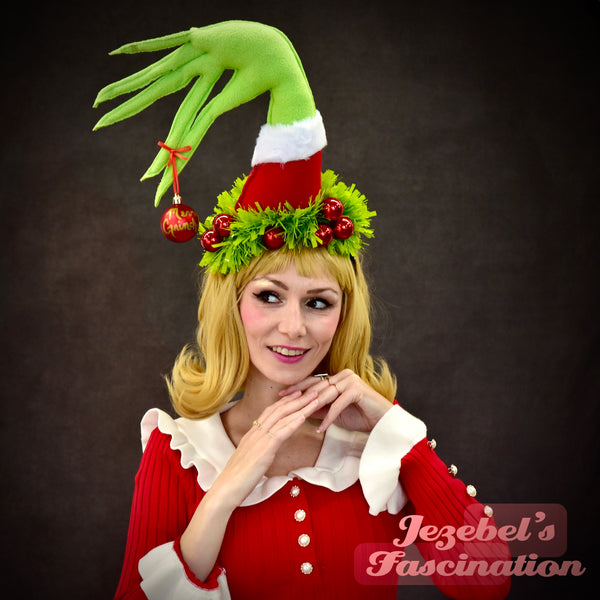 Grinchmas Ugly Christmas Sweater Headband, Chartreuse Hand Made Kitschmas Headpiece, Ornaments Garland Tacky Headdress, Holiday Party Accessories, Dr. Seuss Whoville Headwear Unique Miracle Funny New Orleans