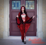 Velvet Sheer Spider Web Robe, Black Red Vampire Duster, Feather Beaded Art Deco Halloween Kimono Costume, Tulle Bat Wing Dressing Gown, Cocoon Robe Gothic Poiret Belly Dance Wrap Drag Queen Burlesque Theater Majestic