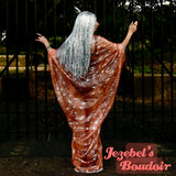 Sheer Spider Web Robe, Neon Orange Silver Witchy Duster, Halloween Kimono Costume, Tulle Bat Wing Dressing Gown, Cocoon Robe, Gothic WGT Vampire Ball Poiret Belly Dance Wrap, Gorelesque Drag Queen Burlesque Theater Hand Made Unique New Orleans