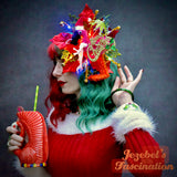 Tacky Christmas Tiki Flamingo Kitschmas Fascinator, Light Up Jungle Belles Santa Hat Headpiece, Pinkmas Poinsettia Hair Flower, Holiday Party Tikimas Unique Hand Made Sippin Santa Pin Up Party Holiday Mele Kalikimaka Kitsch Novelty Googie Bells Headwear