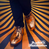 Metallic Men's Wingtip Shoes, 80s Synthwave Oxfords, Golden Formal Disco Magenta Aqua Mint Jester Parade Brogues, Classy Mardi Gras New Orleans Carnival Foiled Decorated Hand Made Unique Jezebel's Fascination