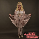 Mauve Sheer Pearl Art Nouveau Kimono, Burnout Velvet Burlesque Dressing Gown, Baroque Damask Cocoon Robe, Pink Romantic Rose Gold Drag Queen Flowing 1920s Costume Glamorous Vaudeville Jezebel's Boudoir Duster Erte New Orleans Drop Waist Hand Made Sexy