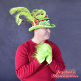 Grinchmas Top Hat, Ugly Christmas Sweater Asymmetrical, Chartreuse Fur Ribbon Hand Made Kitschmas, Men's Santa Hearts Tacky Christmas Presents, Whimsical Holiday Party Accessories, Dr. Seuss Whoville Headwear Unique Miracle Funny New Orleans (Copy)