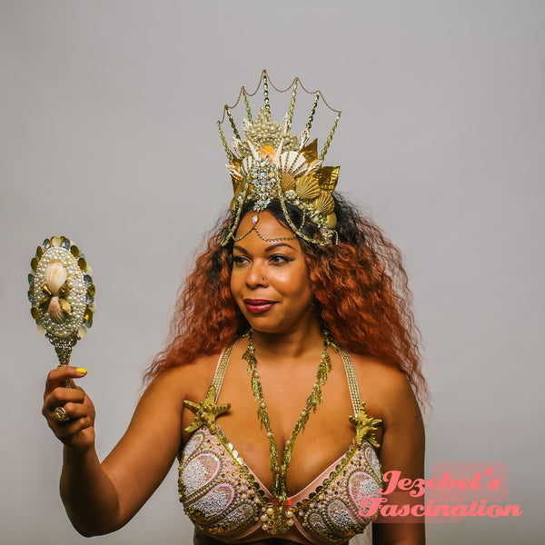 Golden Mermaid Fantasy Crown Seashell Pearl Nymph Headpiece Siren Quee –  Jezebel's Fascination