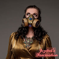 Face Mask Dust Gas Cyper Industrial Goth Punk Crystal Mouth Nose Gold Steampunk Filter Rhinestone Respirator Festival Burning Man Costume Covid Chic Corona Virus Post Apocalyptic Sci Fi Gothique Glam