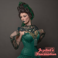 Green Victorian Lace Chest Shoulder Piece Moon Sun Witch Costume Vampire Bib Emerald Necklace Golden Collar Gothic Romantic WGT Art Nouveau Absinthe Epaulettes Gothique Jade