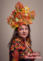 Fall Autumn Maple Leaf Nature Fascinator Green Man Garden Party Headdress Orange Green Red Yellow Headpiece Golden Leaves Large Costume Hat