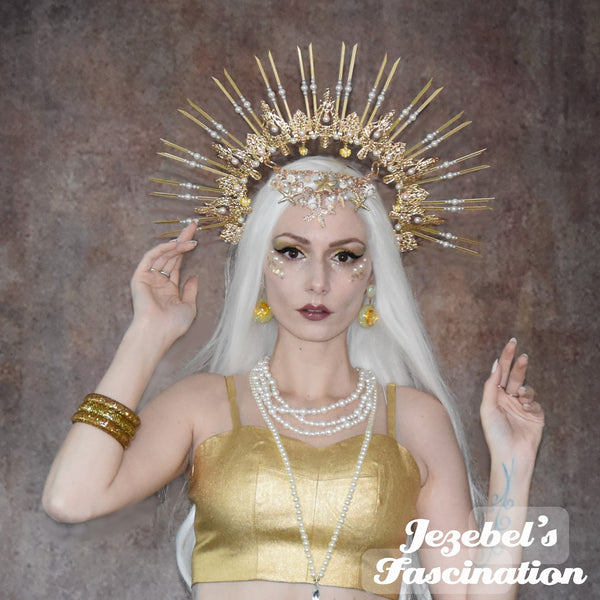 Golden Mermaid Fantasy Halo Crown, Seashell Pearl Nymph Headpiece, Sir –  Jezebel's Fascination