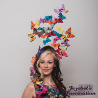 Large Butterfly Headpiece Multicolored Nature Butterflies Rainbow Ethereal Headwear Hatinator Preakness Belmont Horse Races Art Nouveau Ascot Derby Headwear Large Summer Garden Tea Party Headband Romantic Dapper Day Electric Forest Hand Made Unique