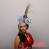 Eiffel Tower Fascinator Golden Bastille Day Theme Quirky Paris France Light Up Headpiece Novelty Red White and Blue Rose French Funny Festival Hatinator Unique Hand Made Le Jour de la Bastille Carnival Garden Party Headwear