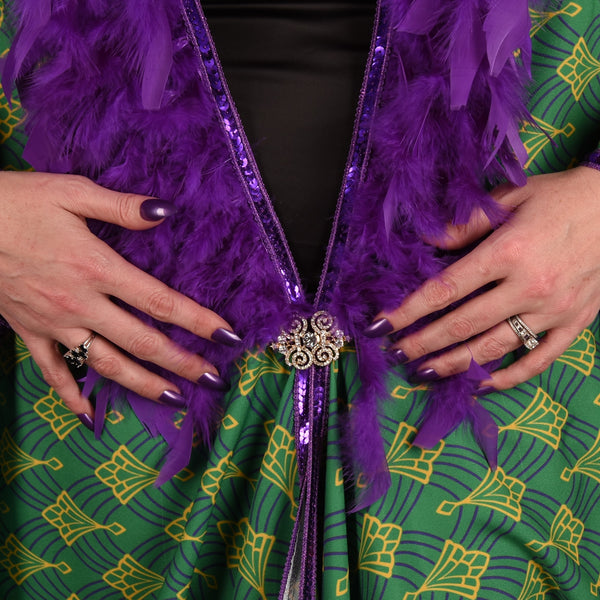 Art Nouveau Bat Wing Gown Mardi Gras Cocoon Dressing Robe Purple Feath Jezebel's Fascination Art Nouveau Bat Wing Gown Mardi Gras Cocoon Dressing Robe Purple Feath Jezebel's Fascination