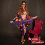 Rainbow Fortune Teller Art Nouveau Trippy Flowing Neon Bat Wing Mandala Dressing Gown Flower Oracle Bohemian Cocoon Robe Fringe Kimono Goddess Duster Belly Dance Wrap Burlesque Costume Festival Boudoir Mardi Gras New Orleans Jezebel's Fascination