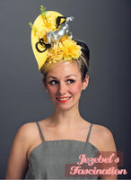 Kentucky Derby Horse Unique Ascot Fascinator Headwear Phoenician Filly Light Yellow Vintage Floral Mustang Hatinator Races Hat Headpiece Hand Made Kitsch Funny Quirky Belmont Preakness Dapper Day Garden Party Spring Festival Parade Accesssories