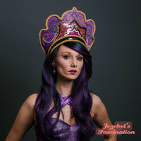 Pink Purple Golden Kokoshnik Goddess Queen Crown Royal Majestic Headdress Mardi Gras Carnevale Costume Headpiece Empress Masquerade Theater