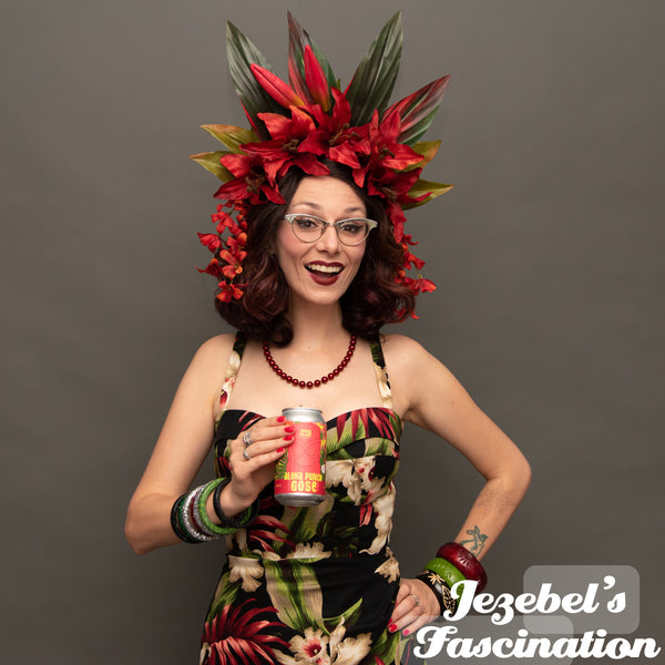 Tiki Noir Red Fire Pele Headdress Tropical Gothic Jungle Flower Crown Garden Party Hukilau Oasis Headpiece Dark Lily Flame Pin Up Style Polynesian Pop Goddess Queen Rockabilly Dark Unique New Orleans Dance Festival Fashion Accessories Caribbean Cruise