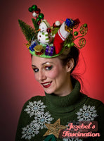 Ugly Christmas Sweater Fascinator Tacky Frosty Snowman Novelty Red Gifts Stocking Grinch Head piece Headdress Holiday Party Hat Headpiece Headwear Unique Hand Made Miracle Accessories Kitsch Kitschmas Funny New Orleans