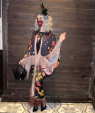 Moon Art Nouveau Fortune Teller Fringe Kimono Bat Wing Dressing Gown Duster Occult Cocoon Robe Mauve Poiret Occult Priestess Flowing Belly Dance Wrap Wicca Burlesque Fantasy Costume Mystical Festival Goddess Majestic Floral Bohemian Jezebel's Boudoir