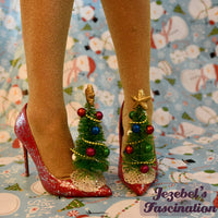 Tacky Christmas Tree Lights High Heel Pump Shoes Light Up Kitschmas Ugly Sweater Party Red Rainbow Pink Green Decorated Hand Made Glitter Kitsch Mini Star Holidays Jezebel's Fascination