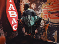 Luna Moth Art Nouveau Moon Star Black Celestial Mint Witch Bat Wing Fortune Teller Oracle Beaded Fringe Dressing Gown Duster Festival Kimono Oddity Robe Flowing Belly Dance Wrap Goddess Fantasy Queen Costume Majestic Priestess Jezebel's Boudoir
